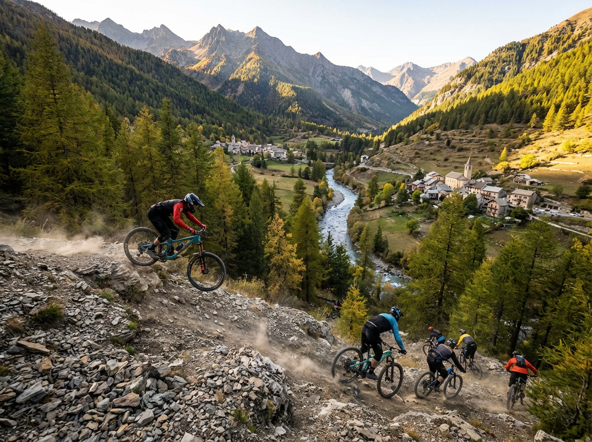 des vettétistes qui descendent une montagne dans la vallée de la vésubie 381687
